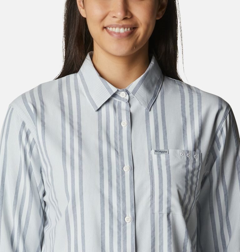 Women's Columbia PFG Sun Drifter Woven Long Sleeve Shirts Stripe | CA-Z61C8