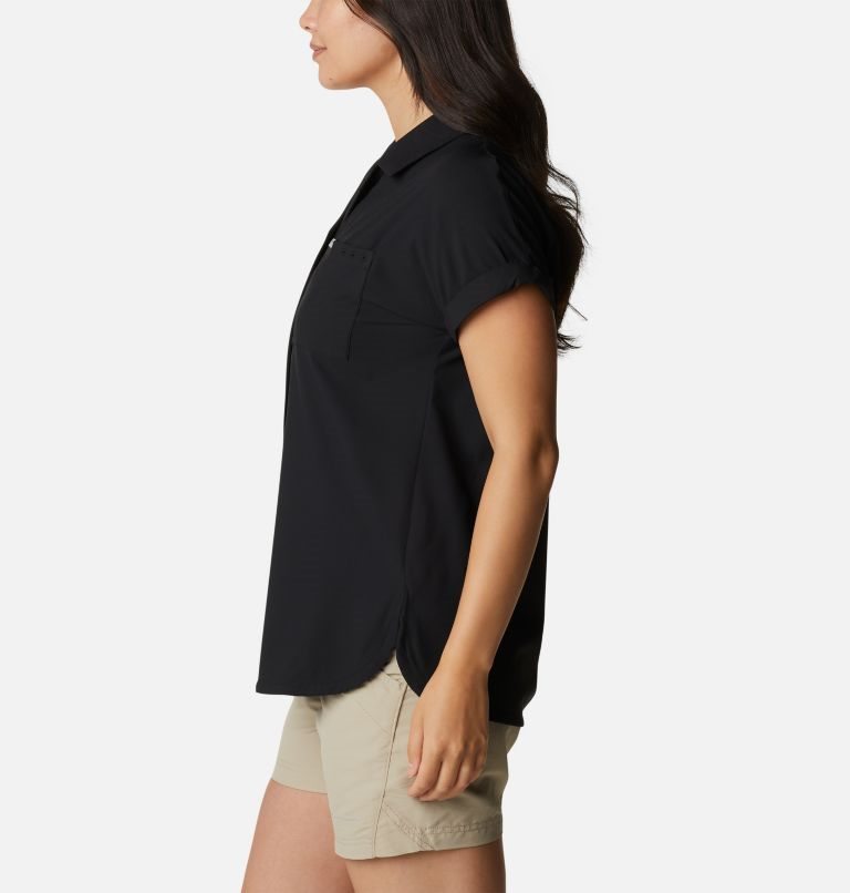 Women's Columbia PFG Sun Drifter Woven Short Sleeve Shirts Black | CA-B5A01