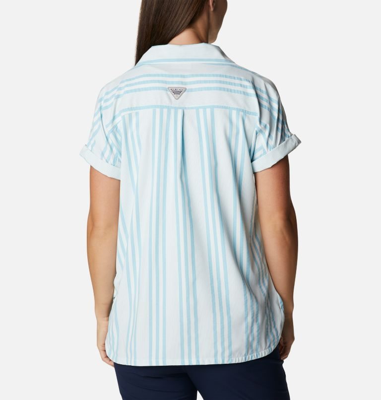 Women's Columbia PFG Sun Drifter Woven Short Sleeve Shirts Stripe | CA-K4L0C