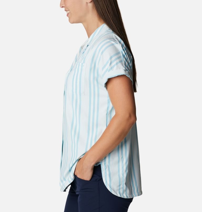 Women's Columbia PFG Sun Drifter Woven Short Sleeve Shirts Stripe | CA-K4L0C