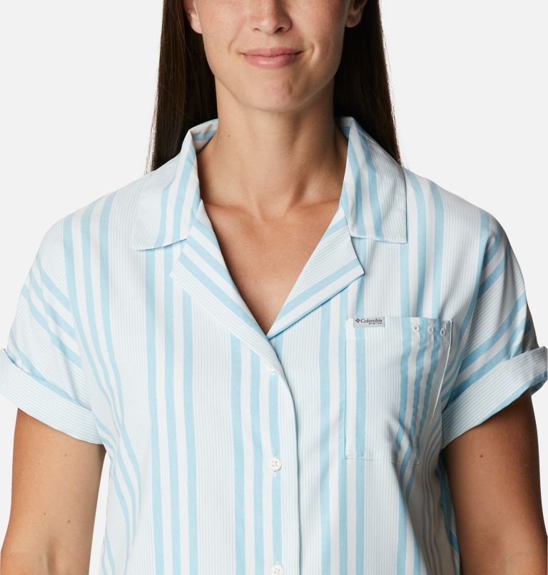 Women's Columbia PFG Sun Drifter Woven Short Sleeve Shirts Stripe | CA-K4L0C