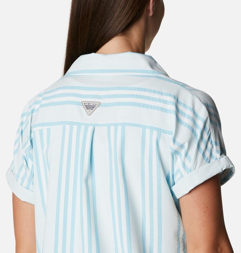 Women's Columbia PFG Sun Drifter Woven Short Sleeve Shirts Stripe | CA-K4L0C