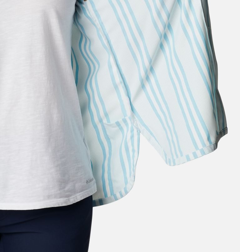 Women's Columbia PFG Sun Drifter Woven Short Sleeve Shirts Stripe | CA-K4L0C