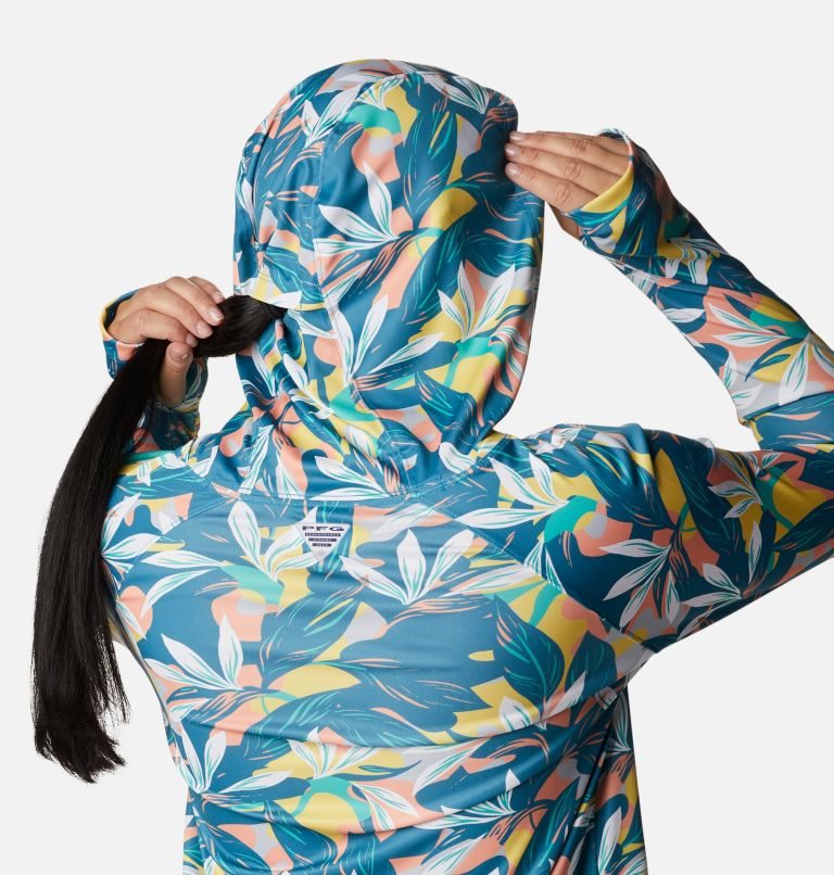 Women's Columbia PFG Super Tidal Tee Hoodie Flower | CA-MLC60