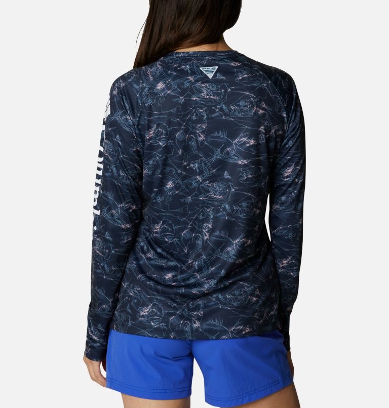 Women's Columbia PFG Super Tidal Tee Long Sleeve Sweatshirts Navy | CA-D01CL