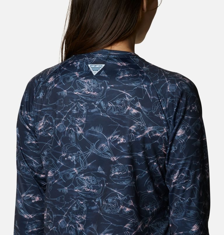 Women's Columbia PFG Super Tidal Tee Long Sleeve Sweatshirts Navy | CA-D01CL