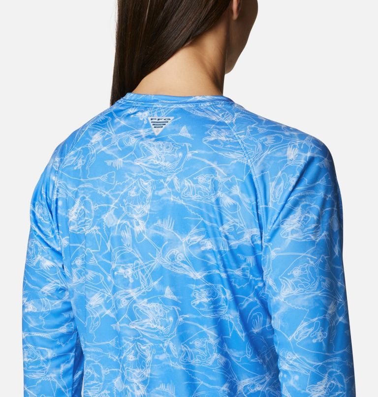 Women's Columbia PFG Super Tidal Tee Long Sleeve Sweatshirts Blue | CA-V6LC3