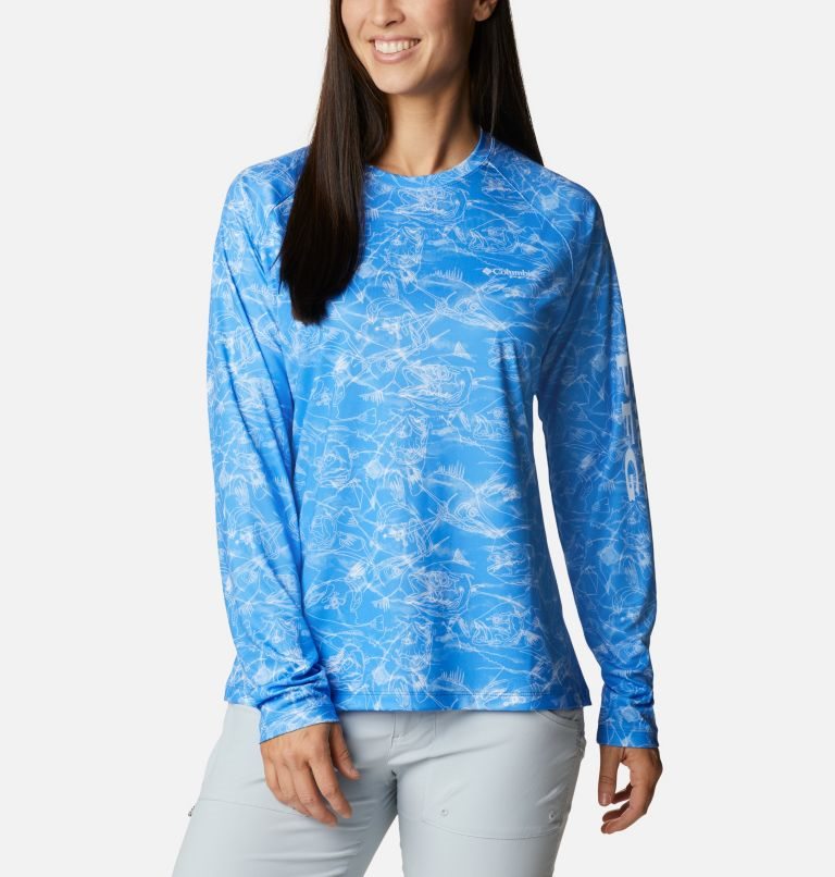 Women\'s Columbia PFG Super Tidal Tee Long Sleeve Sweatshirts Blue | CA-V6LC3