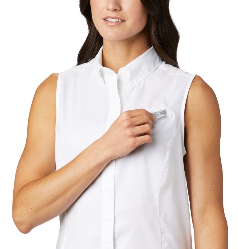Women's Columbia PFG Tamiami Sleeveless Shirts White | CA-C1650