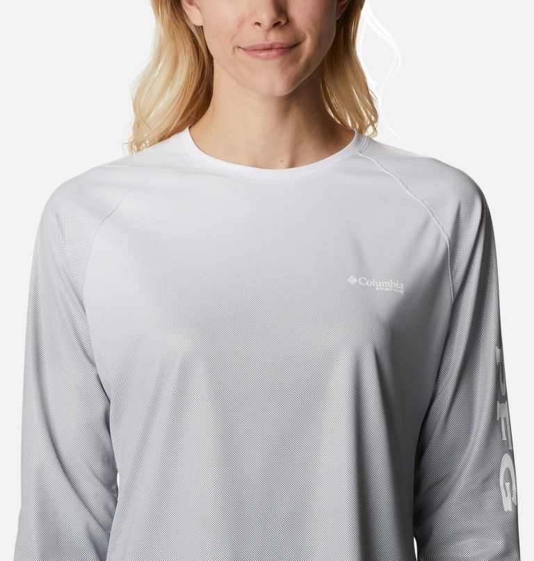 Women's Columbia PFG Tidal Deflector Printed Long Sleeve Sweatshirts Light Grey | CA-F501A