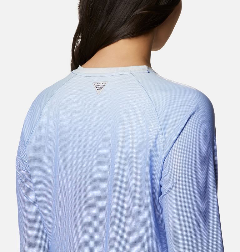 Women's Columbia PFG Tidal Deflector Printed Long Sleeve Sweatshirts Light Blue | CA-Z0L15