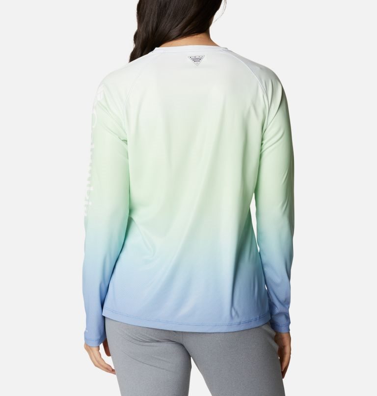 Women's Columbia PFG Tidal Deflector Printed Long Sleeve Sweatshirts Mint / Blue | CA-Z863C