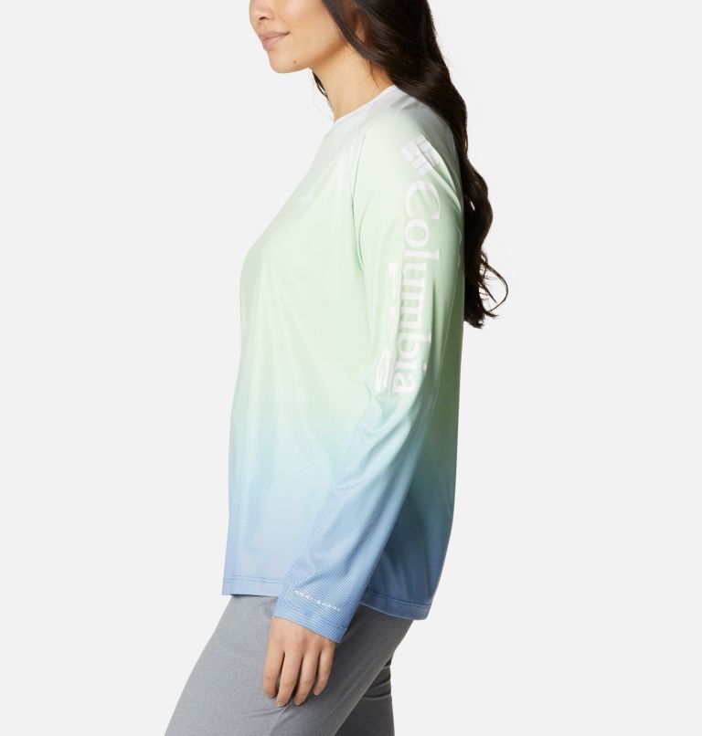 Women's Columbia PFG Tidal Deflector Printed Long Sleeve Sweatshirts Mint / Blue | CA-Z863C