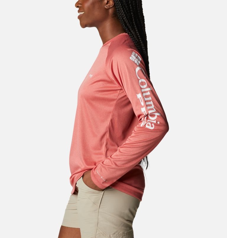 Women's Columbia PFG Tidal Tee Heather Long Sleeve Sweatshirts Coral | CA-N340A