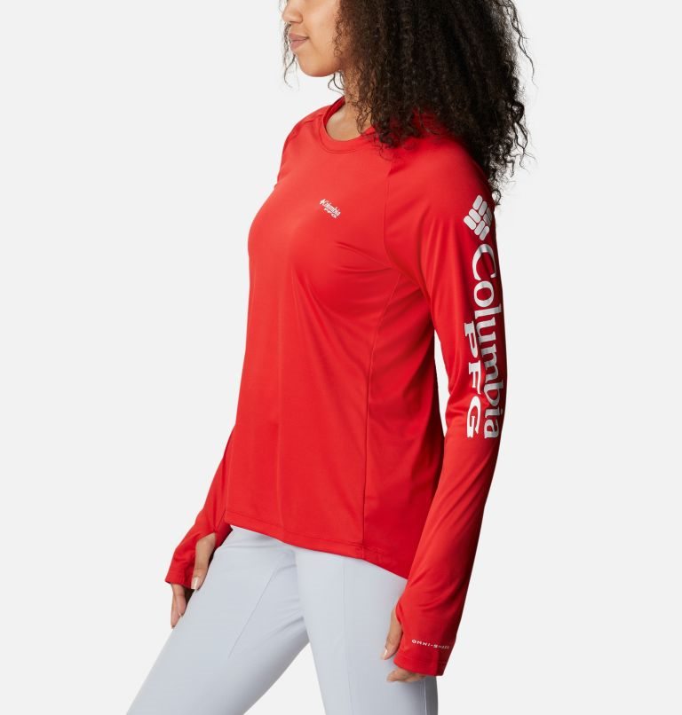 Women's Columbia PFG Tidal Tee Hoodie Red | CA-R1L04