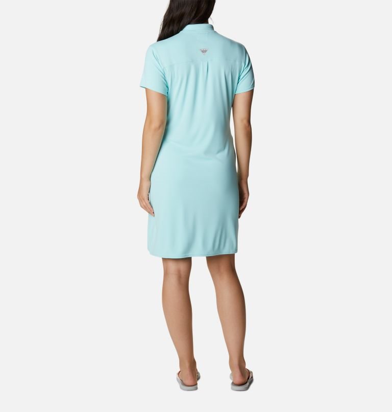 Women's Columbia PFG Tidal Tee Polo Dress Turquoise | CA-B1053