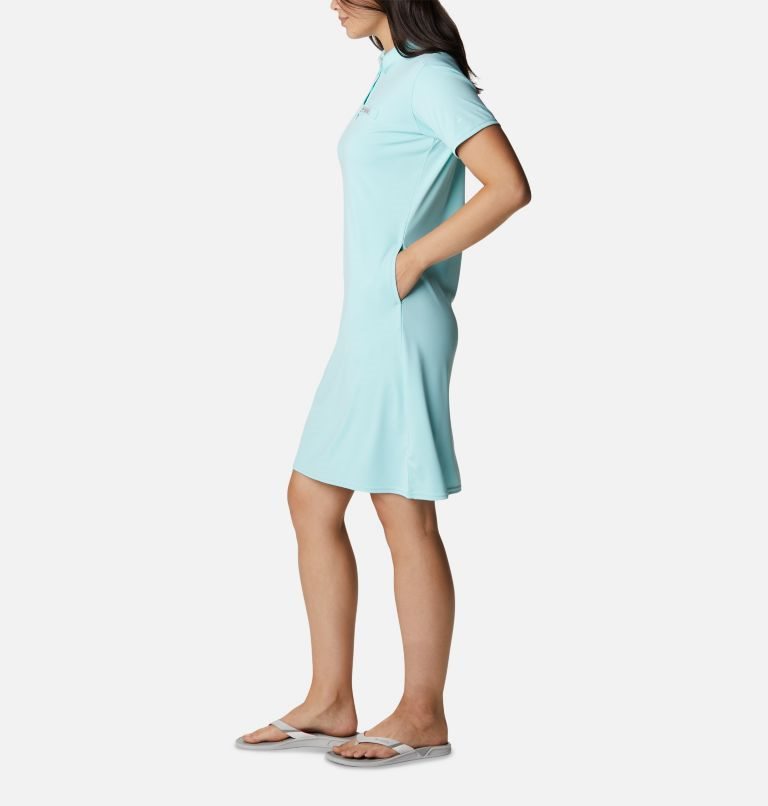 Women's Columbia PFG Tidal Tee Polo Dress Turquoise | CA-B1053