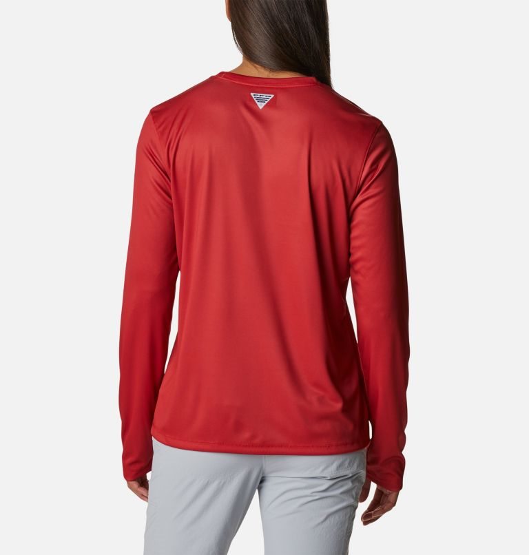 Women's Columbia PFG Tidal Tee Stacked Logo Long Sleeve Sweatshirts Red | CA-IAL30