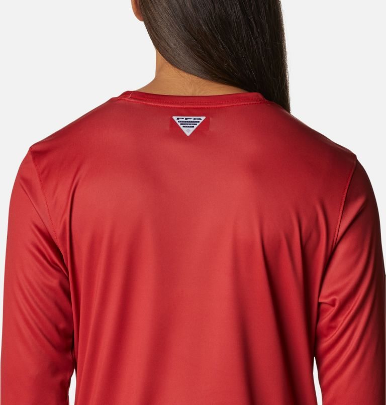 Women's Columbia PFG Tidal Tee Stacked Logo Long Sleeve Sweatshirts Red | CA-IAL30