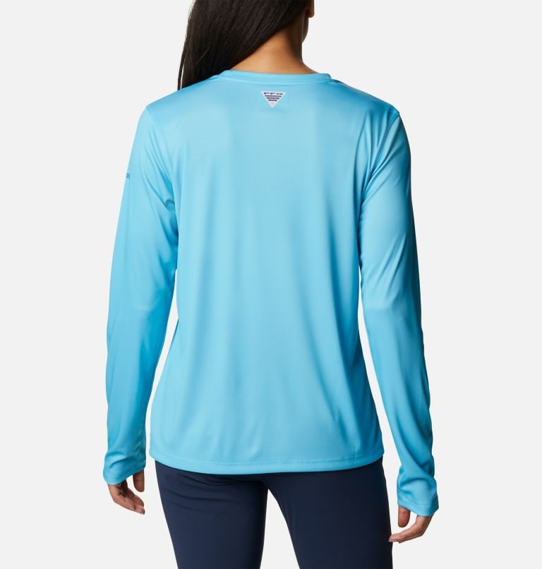 Women's Columbia PFG Tidal Tee Stacked Logo Long Sleeve Sweatshirts Turquoise | CA-J5CA6