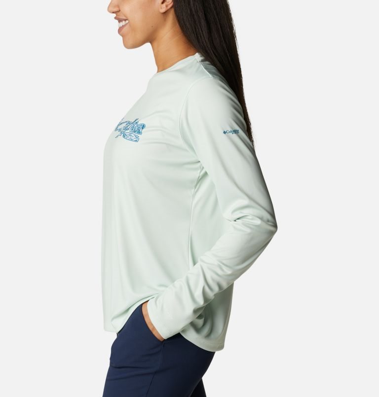 Women's Columbia PFG Tidal Tee Stacked Logo Long Sleeve Sweatshirts Mint | CA-U354L