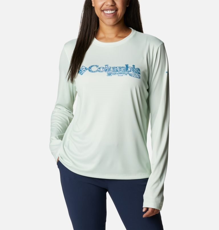 Women\'s Columbia PFG Tidal Tee Stacked Logo Long Sleeve Sweatshirts Mint | CA-U354L
