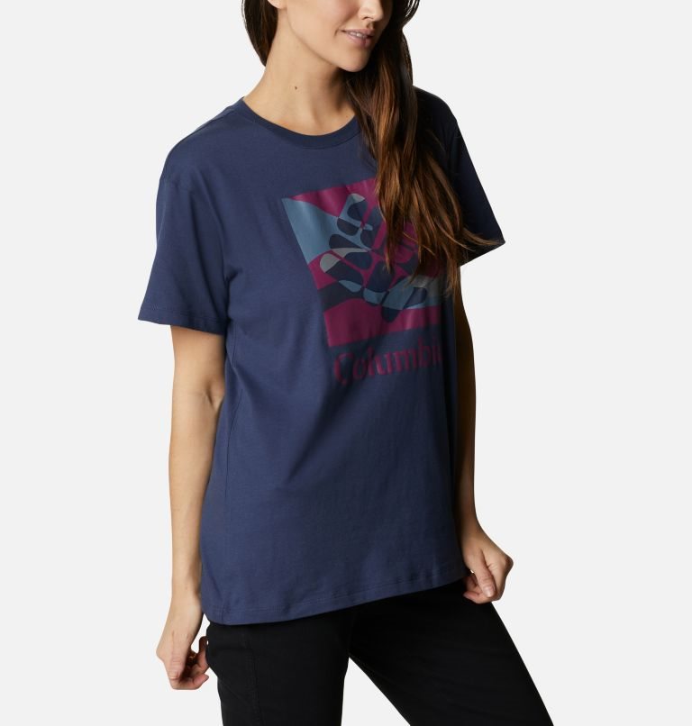 Women's Columbia Park Relaxed T Shirts Navy | CA-S0L64