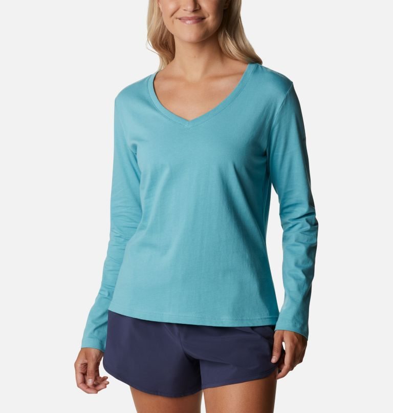 Women's Columbia Sapphire Point Long Sleeve Sweatshirts Turquoise | CA-I3LC4