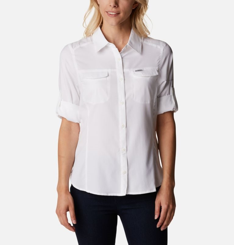 Women's Columbia Silver Ridge Lite Long Sleeve Shirts White | CA-RL8C5