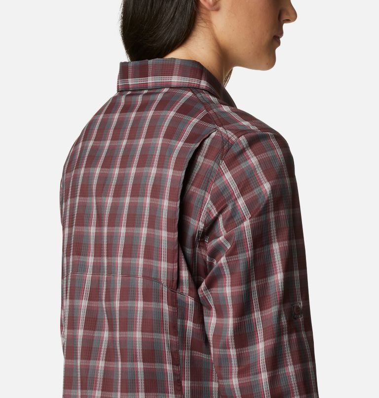 Women's Columbia Silver Ridge Lite Plaid Long Sleeve Shirts Burgundy | CA-DA860