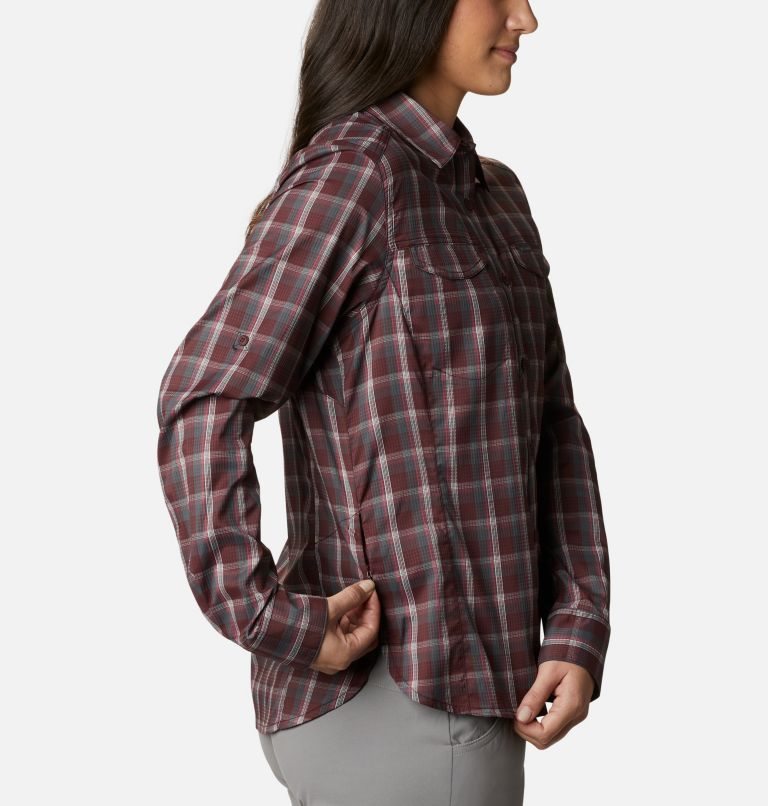 Women's Columbia Silver Ridge Lite Plaid Long Sleeve Shirts Burgundy | CA-DA860