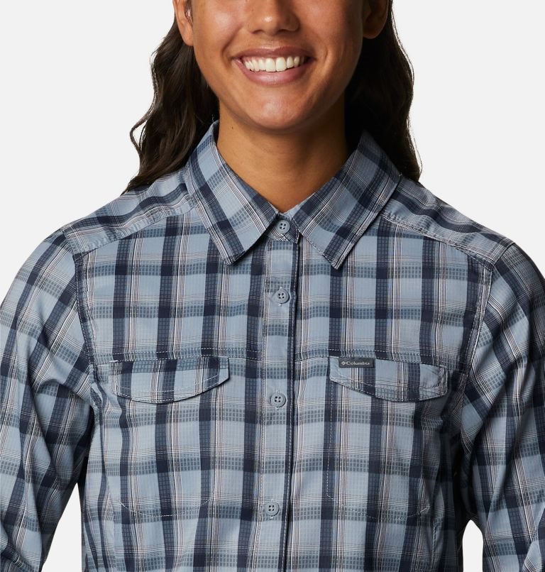 Women's Columbia Silver Ridge Lite Plaid Long Sleeve Shirts Blue | CA-RAC08