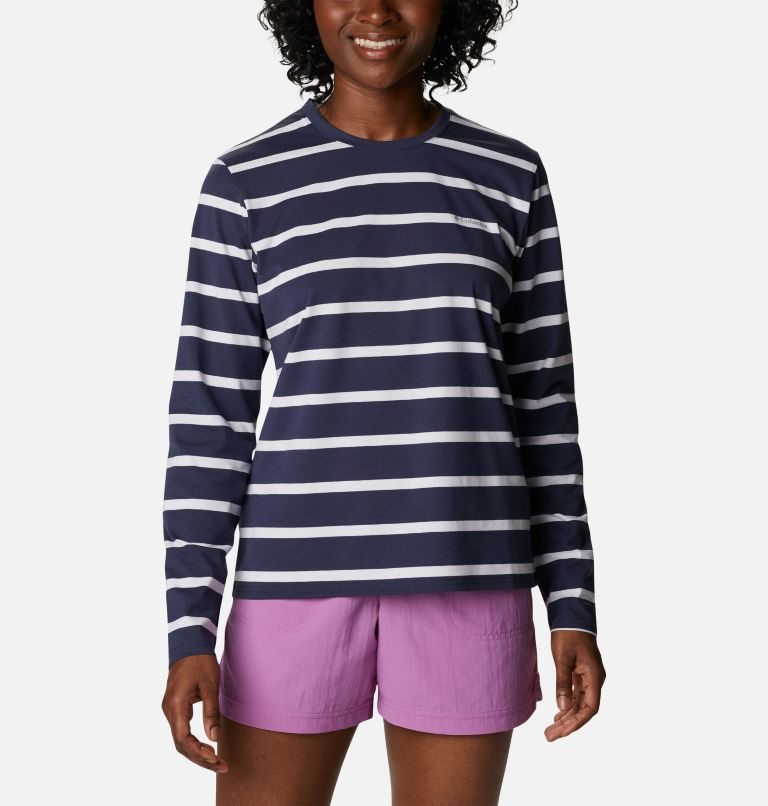 Women\'s Columbia Sun Trek Pattern Long Sleeve T Shirts Stripe | CA-D063L