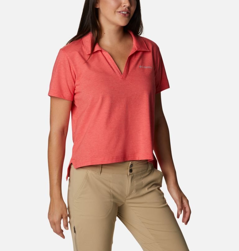 Women's Columbia Sun Trek Short Sleeve Polo Shirts Red | CA-BA136