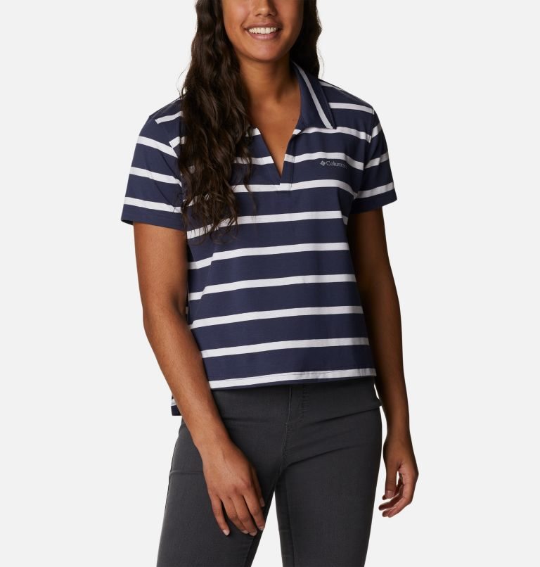 Women\'s Columbia Sun Trek Short Sleeve Polo Shirts Stripe | CA-I061L