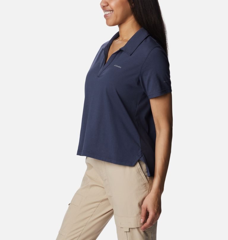 Women's Columbia Sun Trek Short Sleeve Polo Shirts Navy | CA-T35L0