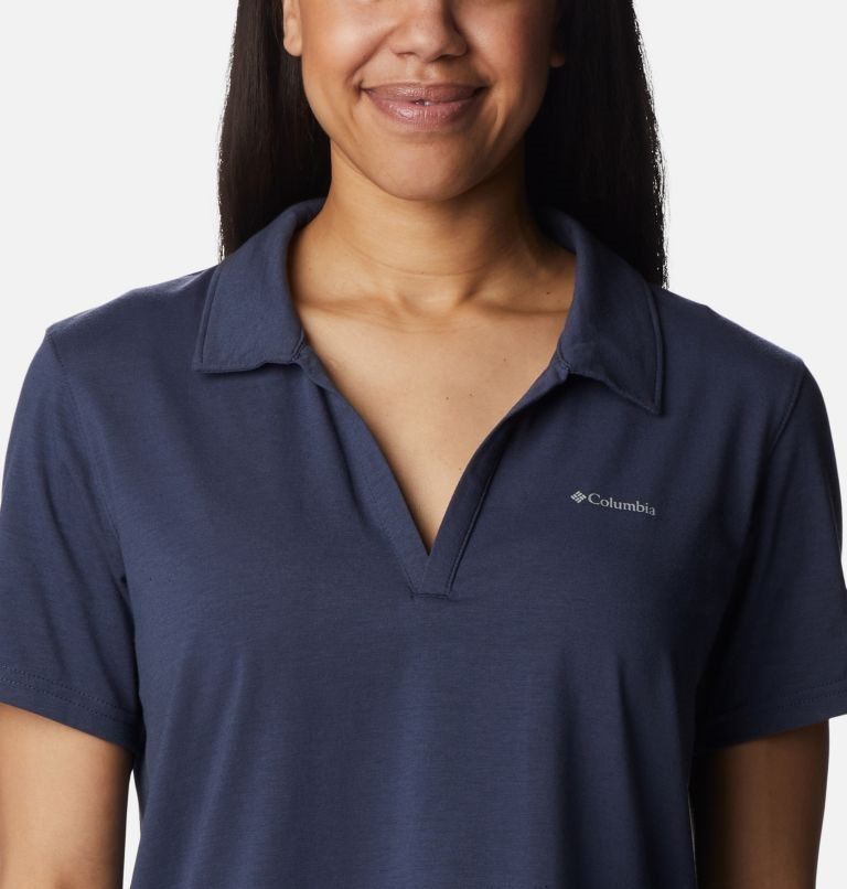 Women's Columbia Sun Trek Short Sleeve Polo Shirts Navy | CA-T35L0