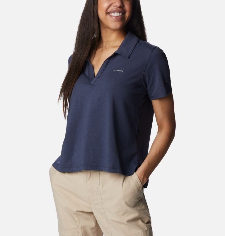 Women's Columbia Sun Trek Short Sleeve Polo Shirts Navy | CA-T35L0