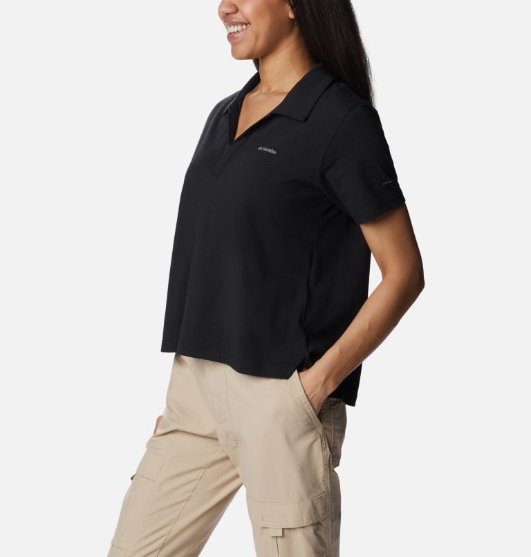 Women's Columbia Sun Trek Short Sleeve Polo Shirts Black | CA-V65L4