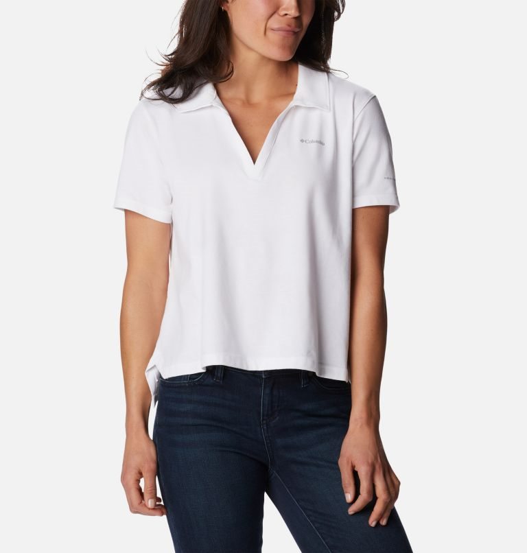 Women's Columbia Sun Trek Short Sleeve Polo Shirts White | CA-Z0L8A