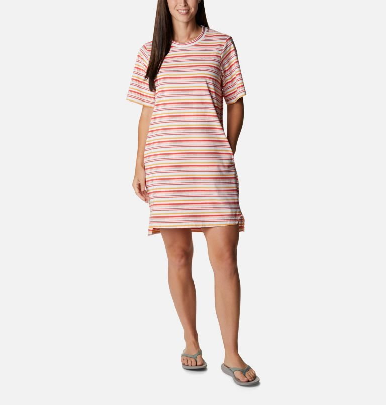 Women\'s Columbia Sun Trek T-Shirt Dress Stripe | CA-LC346