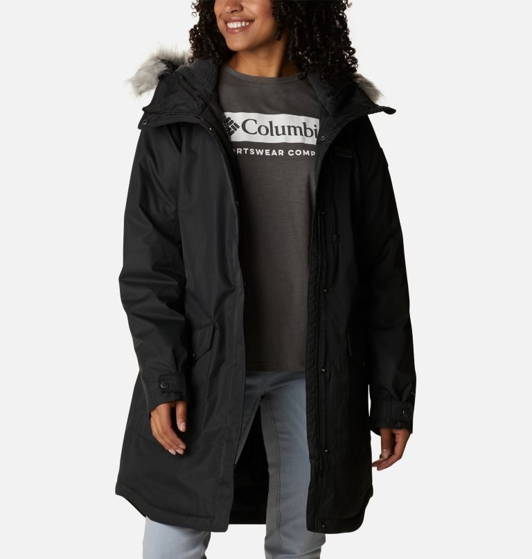Women's Columbia Suttle Mountain Long Insulated Jackets Black | CA-CL043