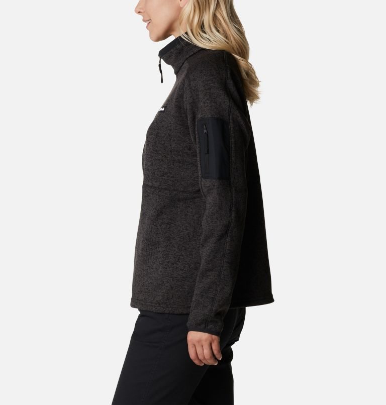 Women's Columbia Sweater Weather Fleece Half Zip Sweatshirts Black | CA-MA8C6