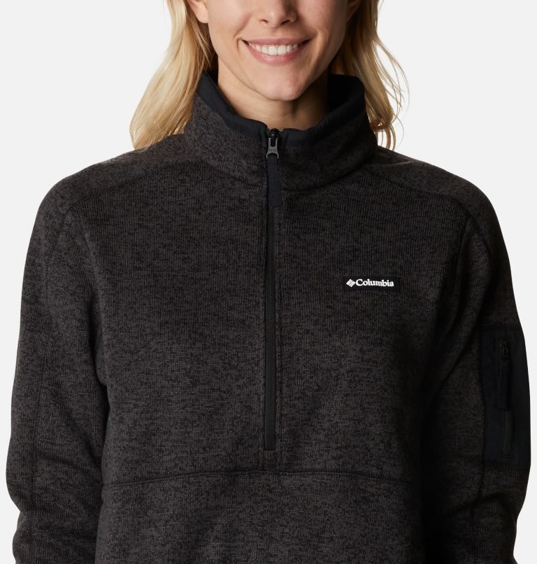 Women's Columbia Sweater Weather Fleece Half Zip Sweatshirts Black | CA-MA8C6