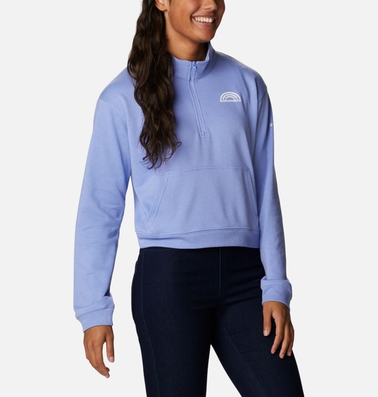 Women's Columbia Trek French Terry Half Zip Sweatshirts Light Blue | CA-FC015