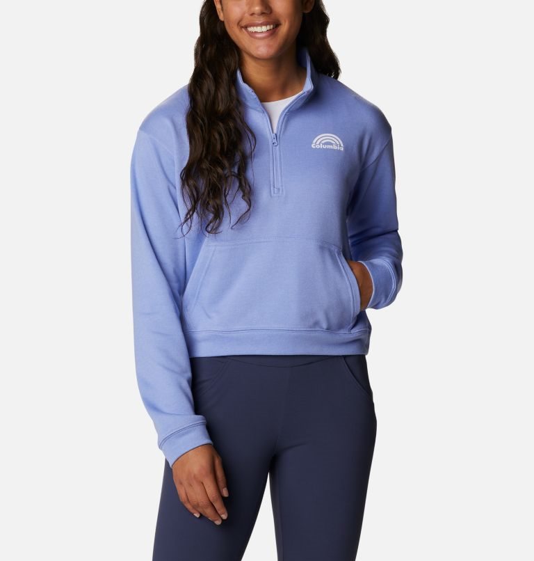 Women\'s Columbia Trek French Terry Half Zip Sweatshirts Light Blue | CA-FC015