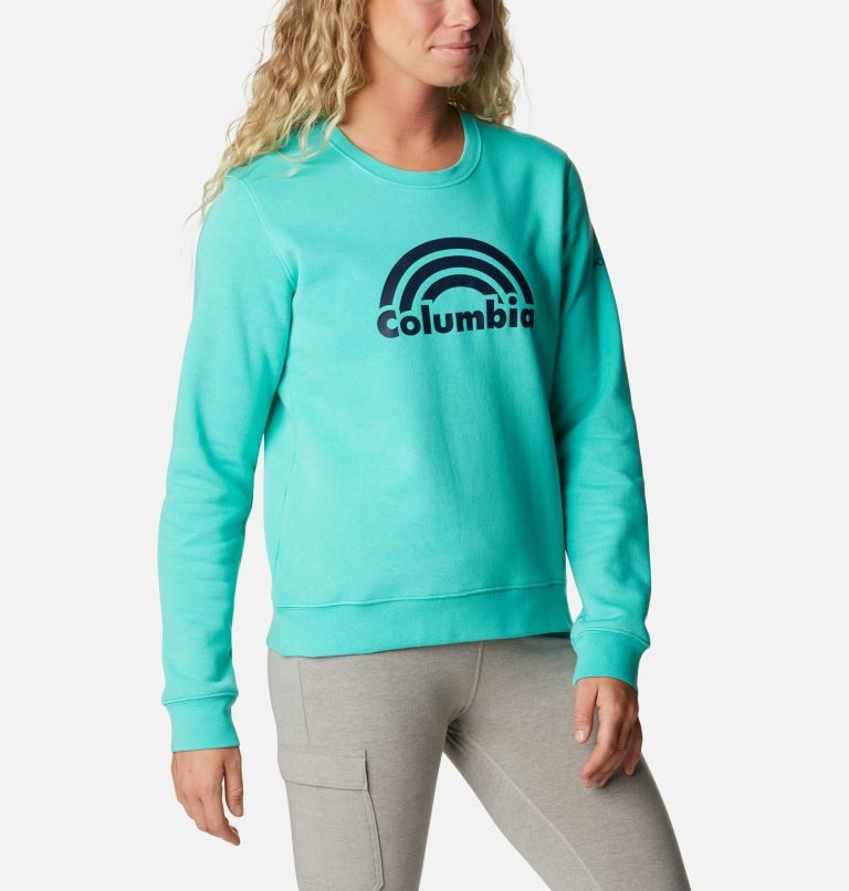 Women's Columbia Trek Graphic Crew Sweatshirts Turquoise | CA-L8A46