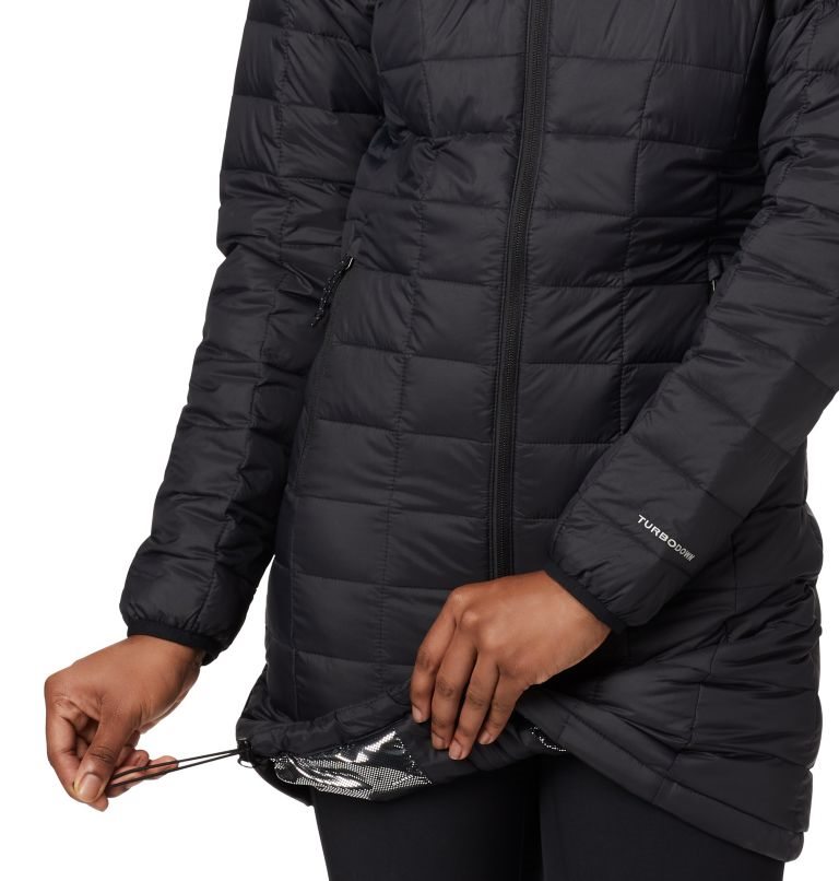 Women's Columbia Voodoo Falls 590 TurboDown Mid Jackets Black | CA-D68L5