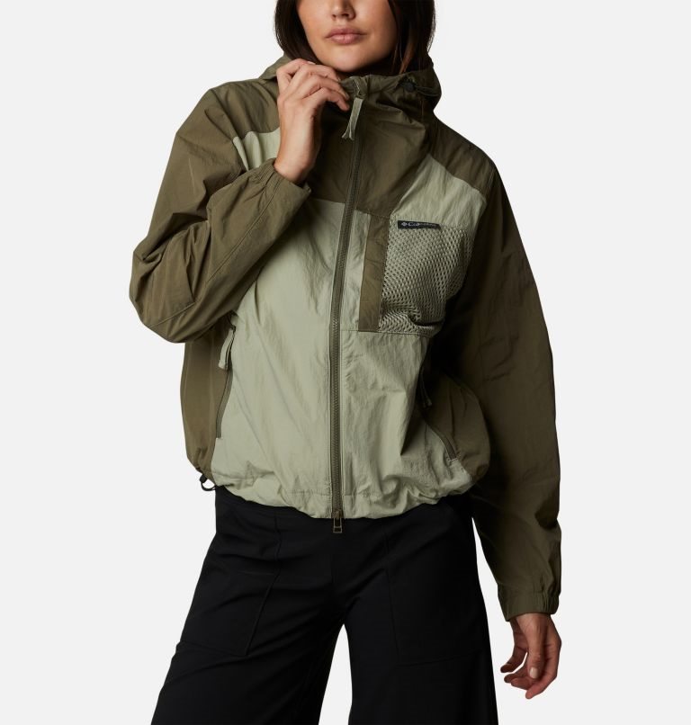 Women's Columbia Wallowa Park Novelty Windbreaker Jackets Olive | CA-C6058
