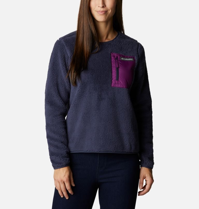 Women\'s Columbia West Bend Fleece Crew Sweatshirts Navy | CA-BA651